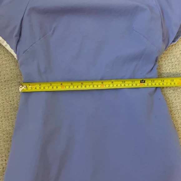 Pearl by Lela Rose Purple White Flutter Sleeve Sheath Dress Size 6 - Picture 10 of 13